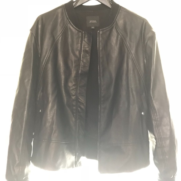 GUESS Faux Leather Bomber Jacket - Picture 2 of 8